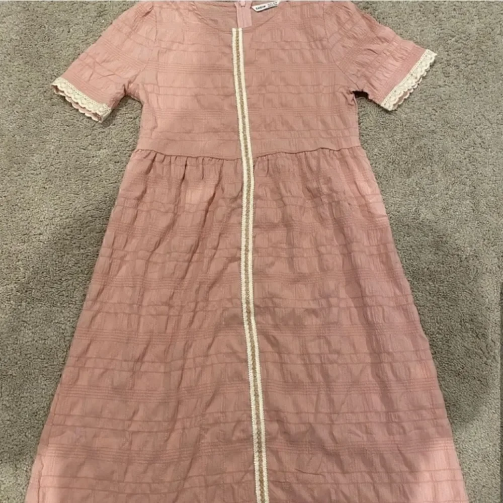 Pink Textured 3/4 Sleeve Long Summer Dress